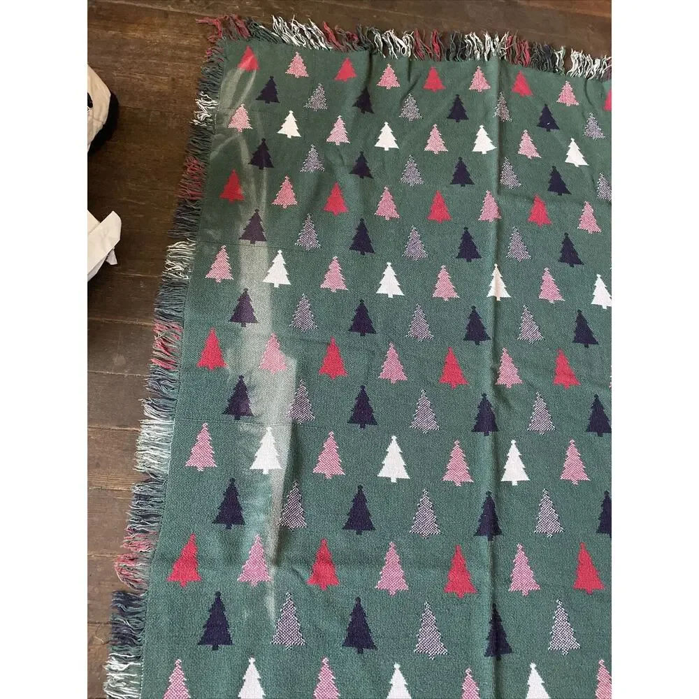 Afghan Knitted Throw Blanket 50X60 Trees Holiday Xmas Christmas Reversible Read!